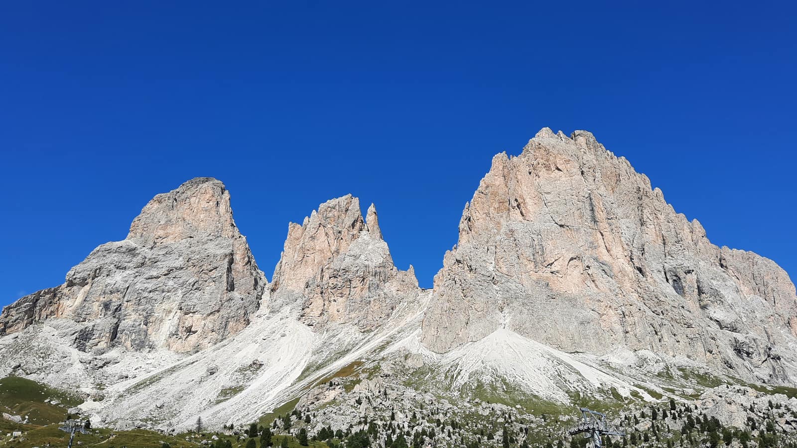 Sassolungo, Cinque Dita and Sassopiatto seen from Passo Sella.
