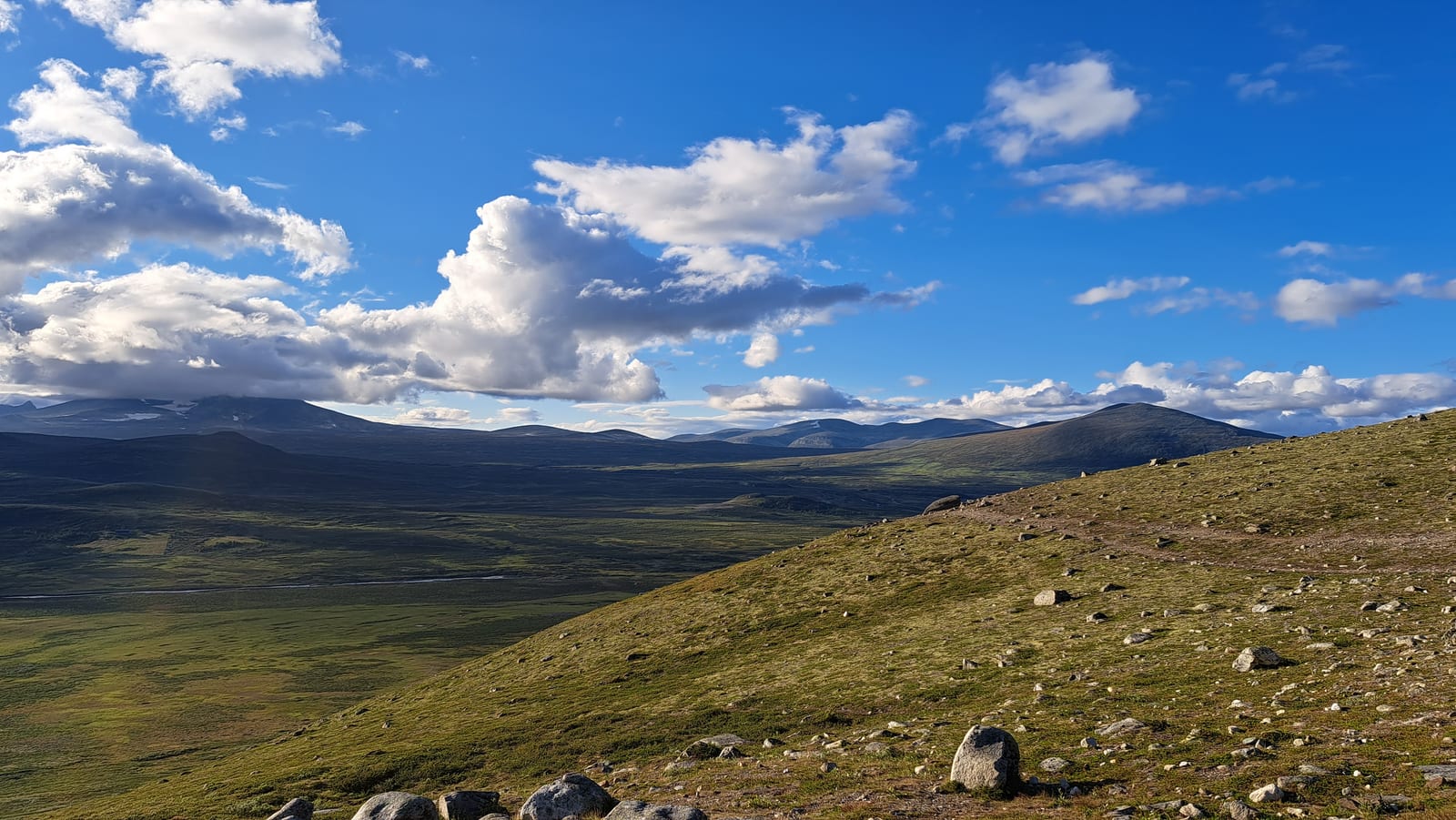 The immense Dovrefjell plateau seen from the Snøhetta Viewpoint, in the evening light