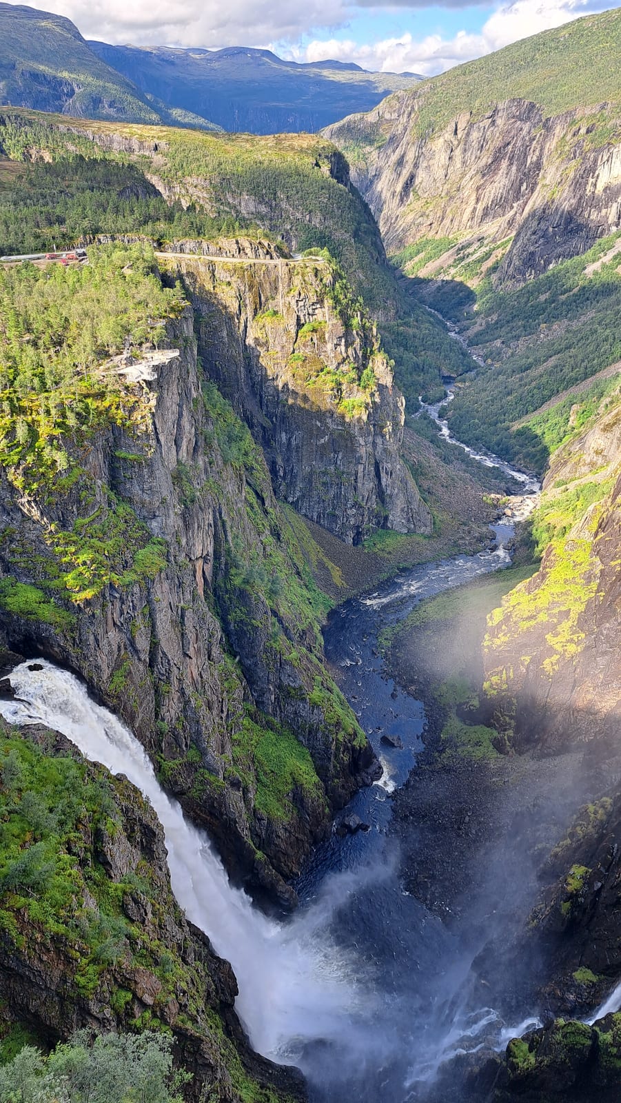 The Vøringsfossen waterfall, seen from the scenic walkways