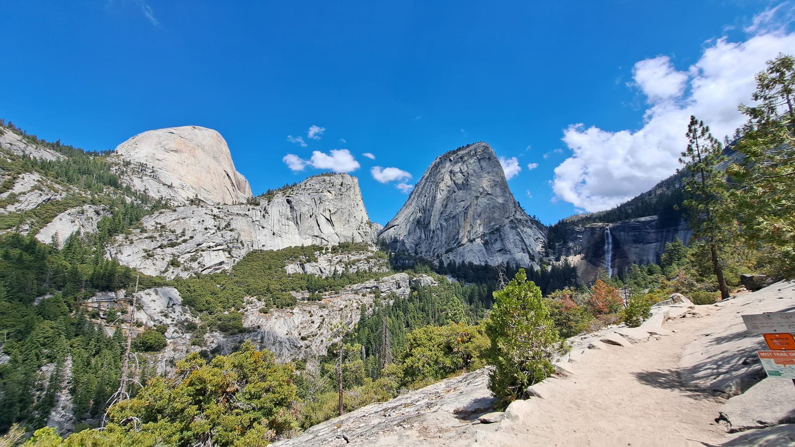 View along the Mist Trail, granite peaks framing the valley